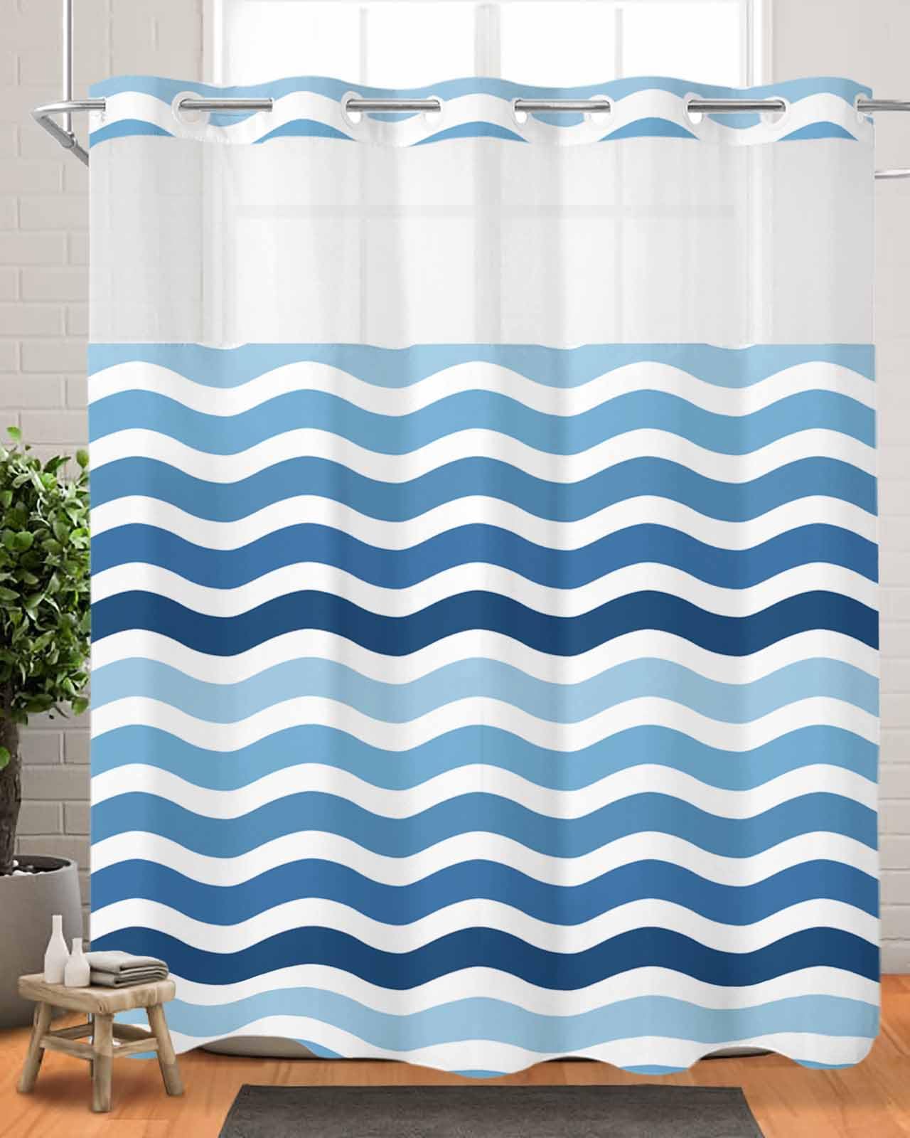 Amazon.com: Gsypo Nautical No Hook Shower Curtain with Snap in